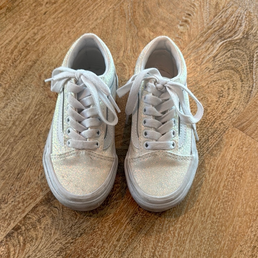 Vans White Glitter Kids Sneakers